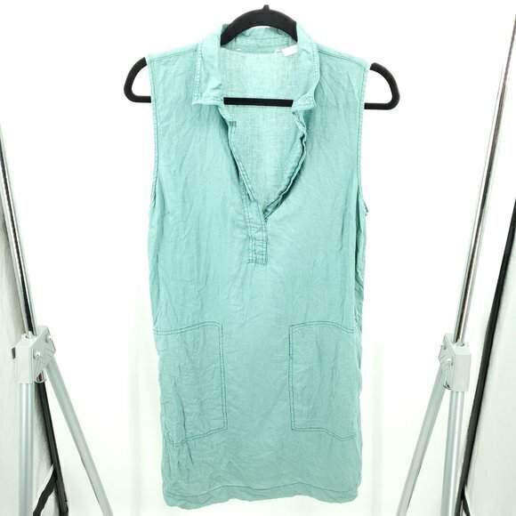 TJ Maxx 100% Linen Sleeveless Popover Mini Dress M aqua/turquoise/blue green - Picture 1 of 15